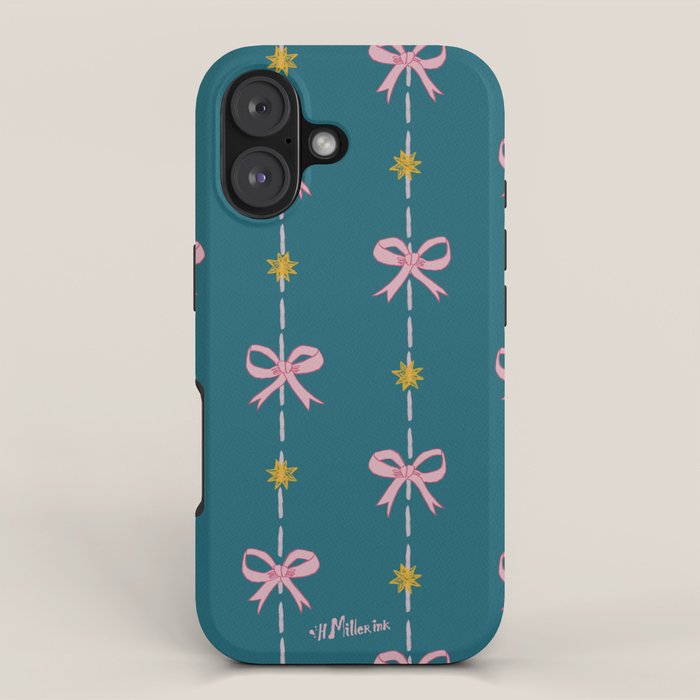 Cute Hair Bows & Stars in Teal & Pink iPhone Case Gallery Image 1