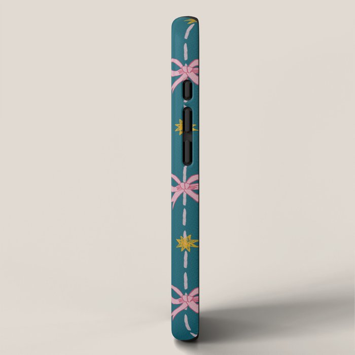 Cute Hair Bows & Stars in Teal & Pink iPhone Case Gallery Image 2