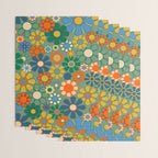 Retro Garden Flowers 60s 70s Floral Pattern in Green Blue Orange Mustard Wrapping Paper Gallery Image 3