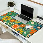 Retro Garden Flowers 60s 70s Floral Pattern in Green Blue Orange Mustard Desk Mat Gallery Image 2