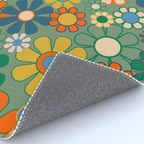 Retro Garden Flowers 60s 70s Floral Pattern in Green Blue Orange Mustard Rug Gallery Image 4