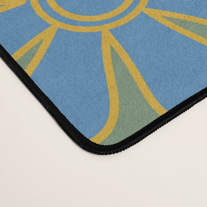 Retro Garden Flowers 60s 70s Floral Pattern in Green Blue Orange Mustard Desk Mat Gallery Image 4