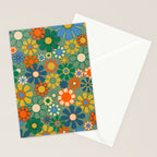 Retro Garden Flowers 60s 70s Floral Pattern in Green Blue Orange Mustard Stationery Card Gallery Image 2