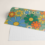 Retro Garden Flowers 60s 70s Floral Pattern in Green Blue Orange Mustard Wrapping Paper Gallery Image 2