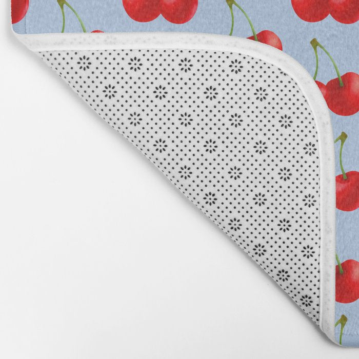 Y2K Cherries - Blue Pattern Large Bath Mat Gallery Image 2