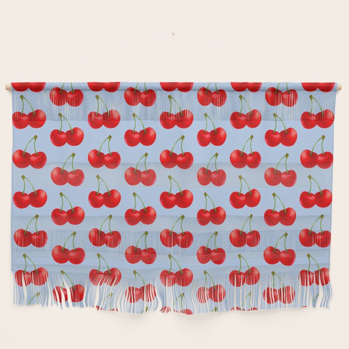 Y2K Cherries - Blue Pattern Large Wall Hanging Gallery Image 1