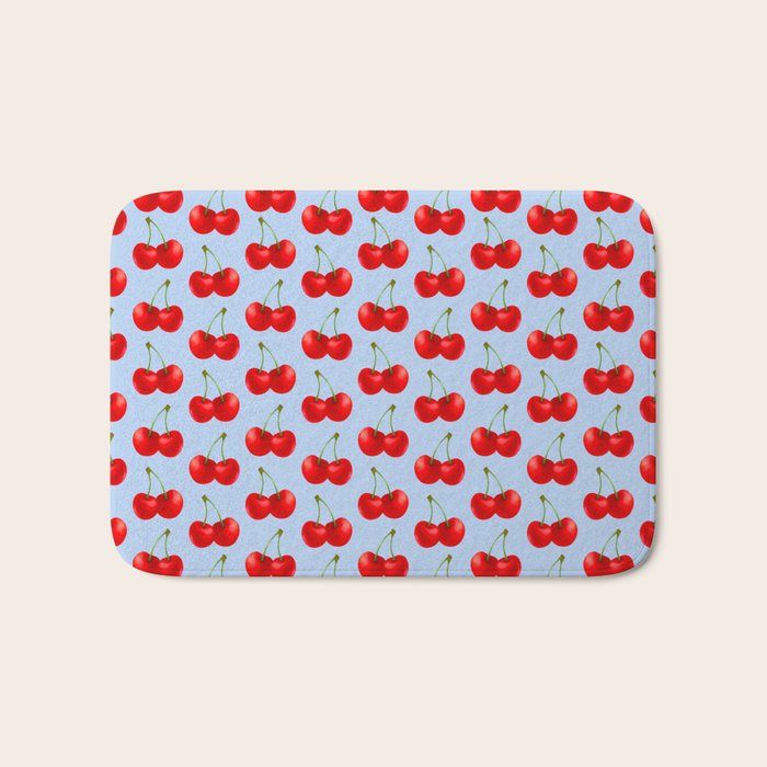 Y2K Cherries - Blue Pattern Large Bath Mat Gallery Image 1