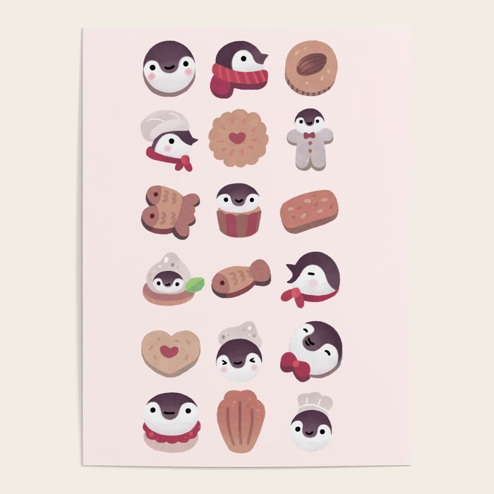 Cookie & cream & penguin - pink pattern Poster Gallery Image 1