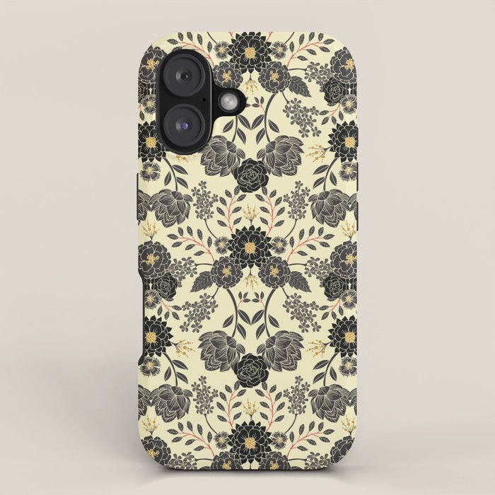 Gray, Black, Cream, Yellow & Red Sophisticated Floral Pattern iPhone Case Gallery Image 1