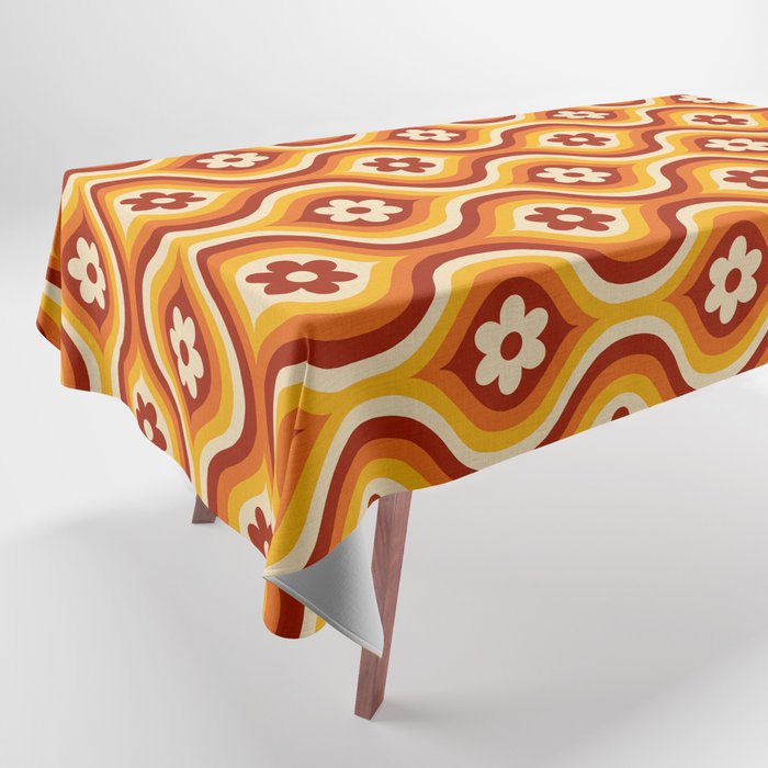 70s Groovy Daisy Ovals Pattern Tablecloth Gallery Image 1