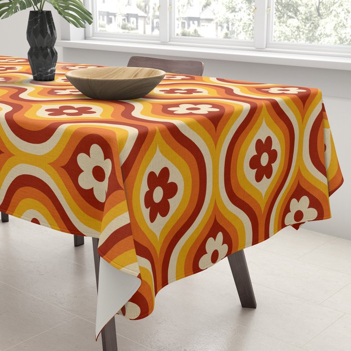 70s Groovy Daisy Ovals Pattern Tablecloth Gallery Image 3