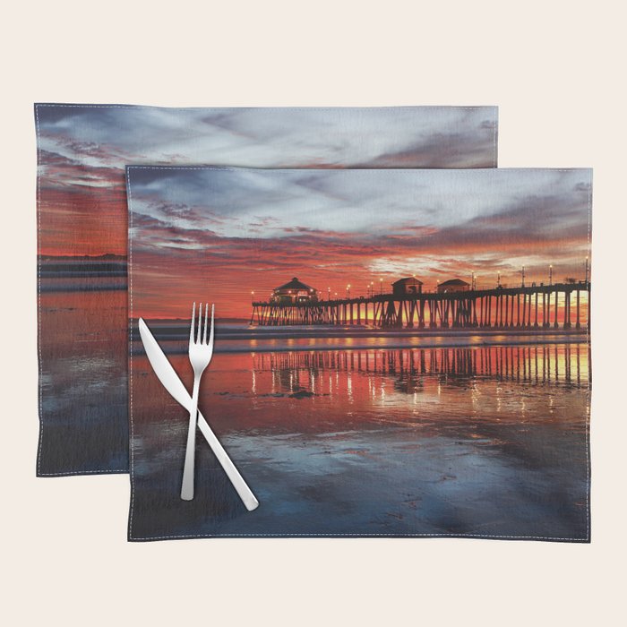 Sunset At The Huntington Beach Pier  Placemat Gallery Image 1