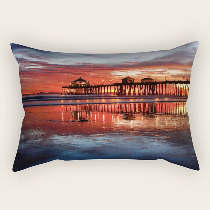 Sunset At The Huntington Beach Pier  Rectangular Pillow Gallery Image 1