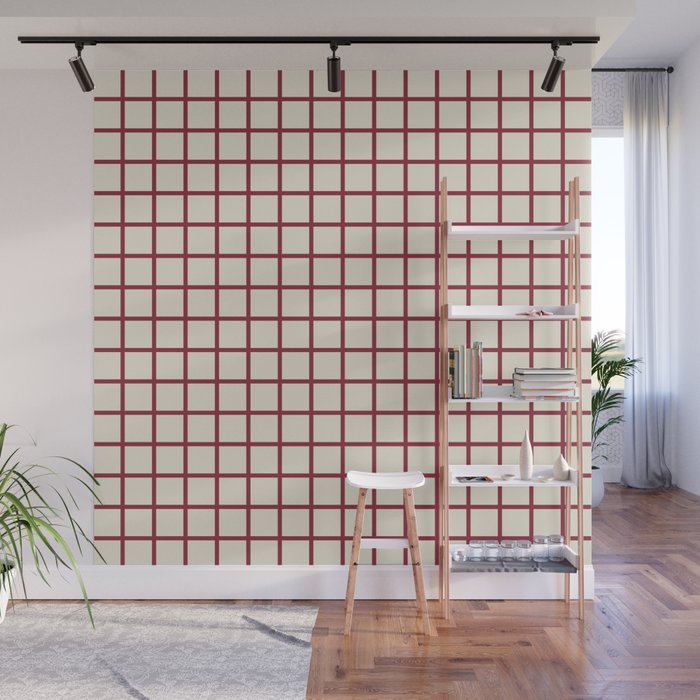 Red On Cream Grid Wall Mural Gallery Image 1