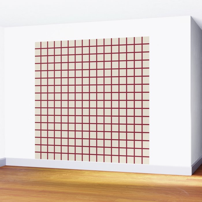 Red On Cream Grid Wall Mural Gallery Image 2