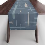 Mid-Century Modern Kinetikos Pattern Deep Neutral Blue Gray Taupe Table Runner Gallery Image 1