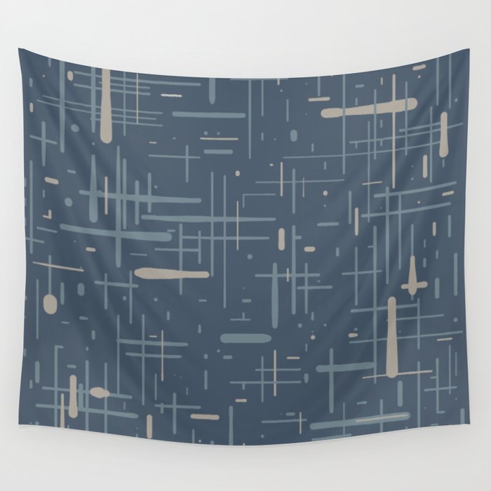 Mid-Century Modern Kinetikos Pattern Deep Neutral Blue Gray Taupe Wall Tapestry Gallery Image 4