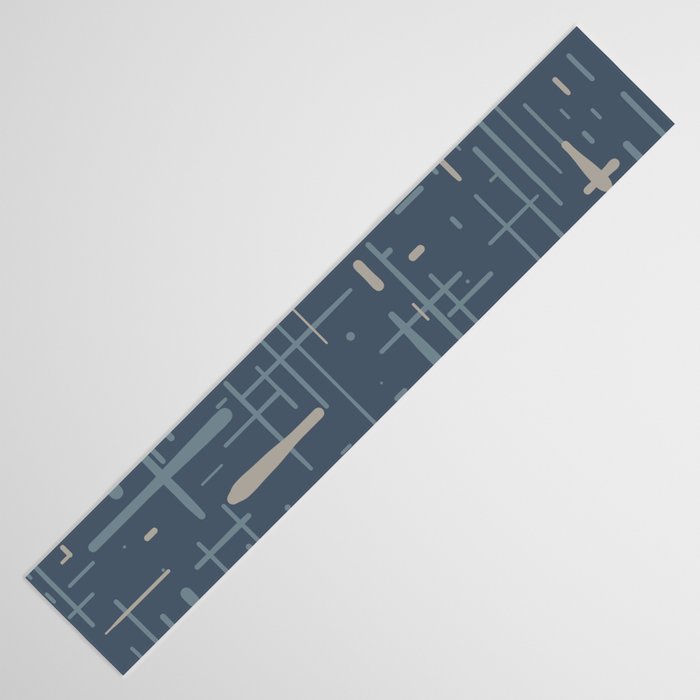 Mid-Century Modern Kinetikos Pattern Deep Neutral Blue Gray Taupe Table Runner Gallery Image 3