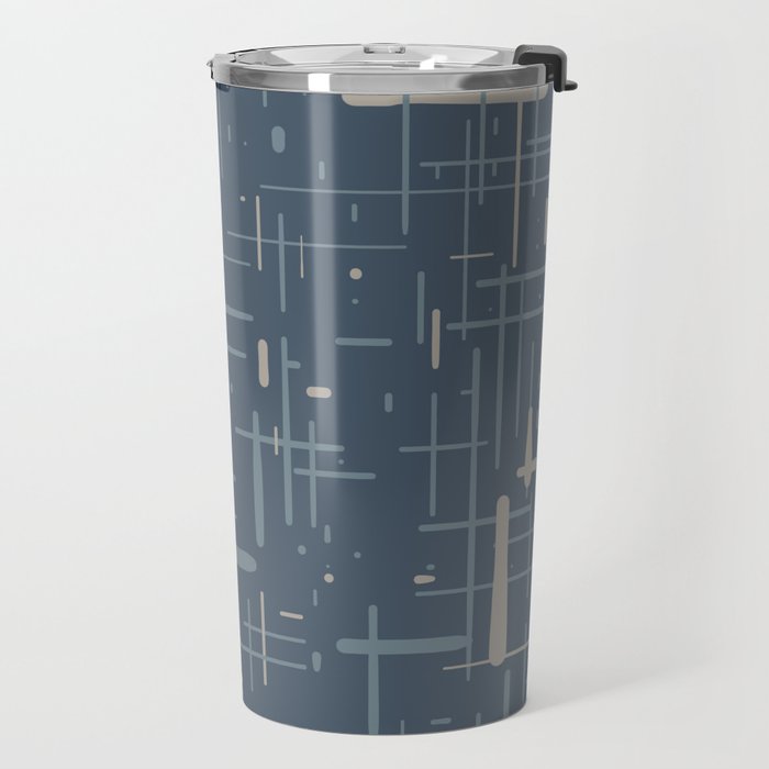 Mid-Century Modern Kinetikos Pattern Deep Neutral Blue Gray Taupe Travel Mug Gallery Image 2