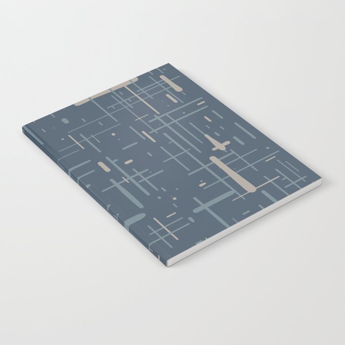 Mid-Century Modern Kinetikos Pattern Deep Neutral Blue Gray Taupe Notebook Gallery Image 1