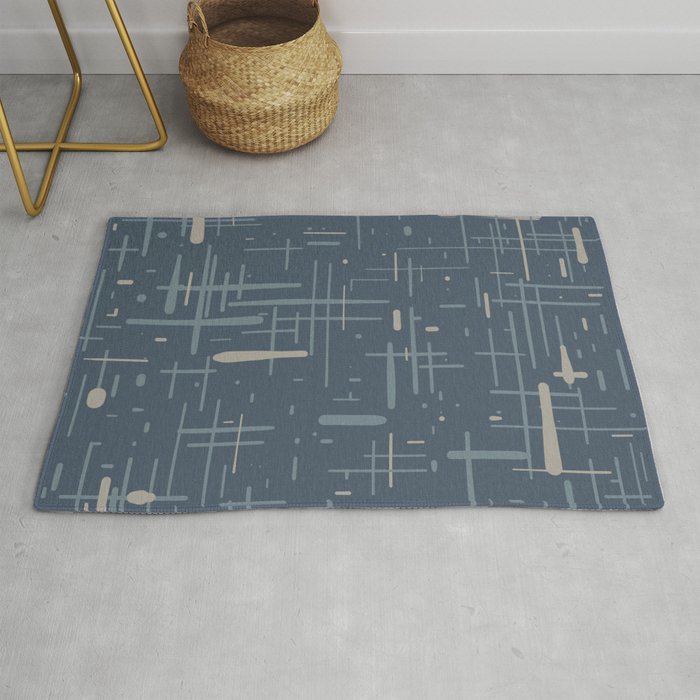 Mid-Century Modern Kinetikos Pattern Deep Neutral Blue Gray Taupe Rug Gallery Image 1