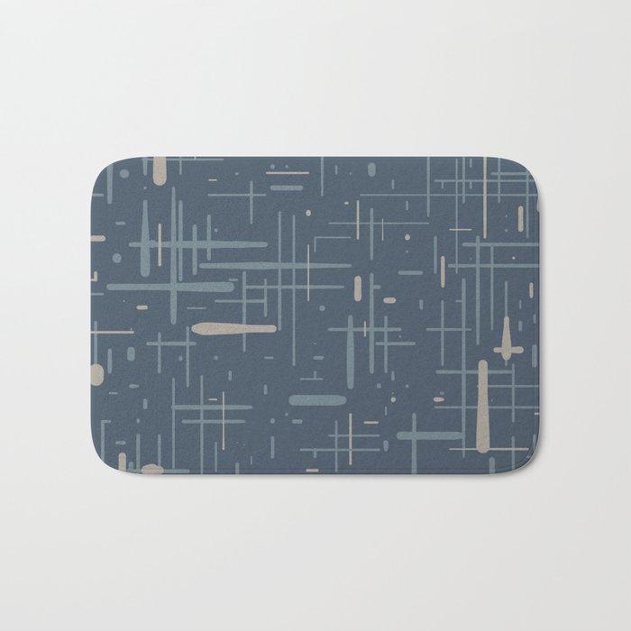 Mid-Century Modern Kinetikos Pattern Deep Neutral Blue Gray Taupe Bath Mat Gallery Image 1