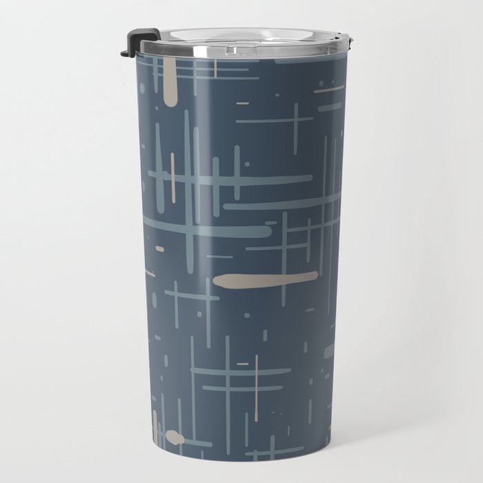 Mid-Century Modern Kinetikos Pattern Deep Neutral Blue Gray Taupe Travel Mug Gallery Image 3