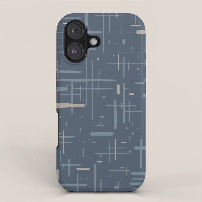 Mid-Century Modern Kinetikos Pattern Deep Neutral Blue Gray Taupe iPhone Case Gallery Image 1