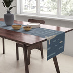 Mid-Century Modern Kinetikos Pattern Deep Neutral Blue Gray Taupe Table Runner Gallery Image 2