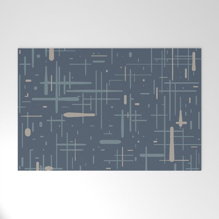Mid-Century Modern Kinetikos Pattern Deep Neutral Blue Gray Taupe Welcome Mat Gallery Image 1