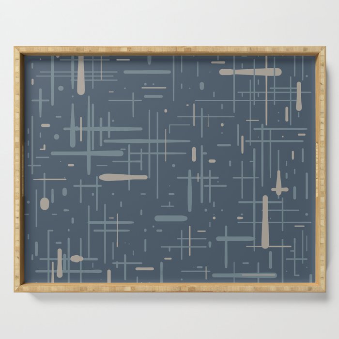 Mid-Century Modern Kinetikos Pattern Deep Neutral Blue Gray Taupe Serving Tray Gallery Image 1