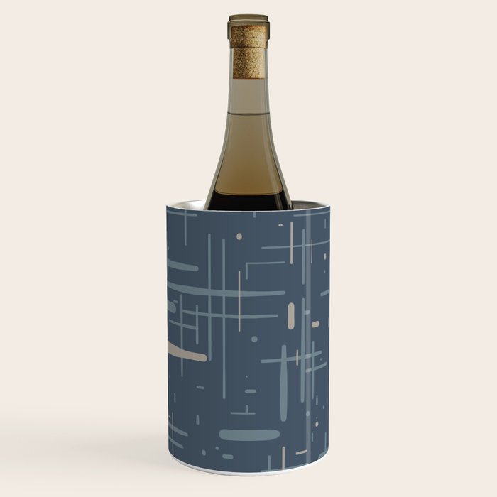 Mid-Century Modern Kinetikos Pattern Deep Neutral Blue Gray Taupe Wine Chiller Gallery Image 1