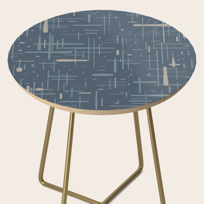 Mid-Century Modern Kinetikos Pattern Deep Neutral Blue Gray Taupe Side Table Gallery Image 2