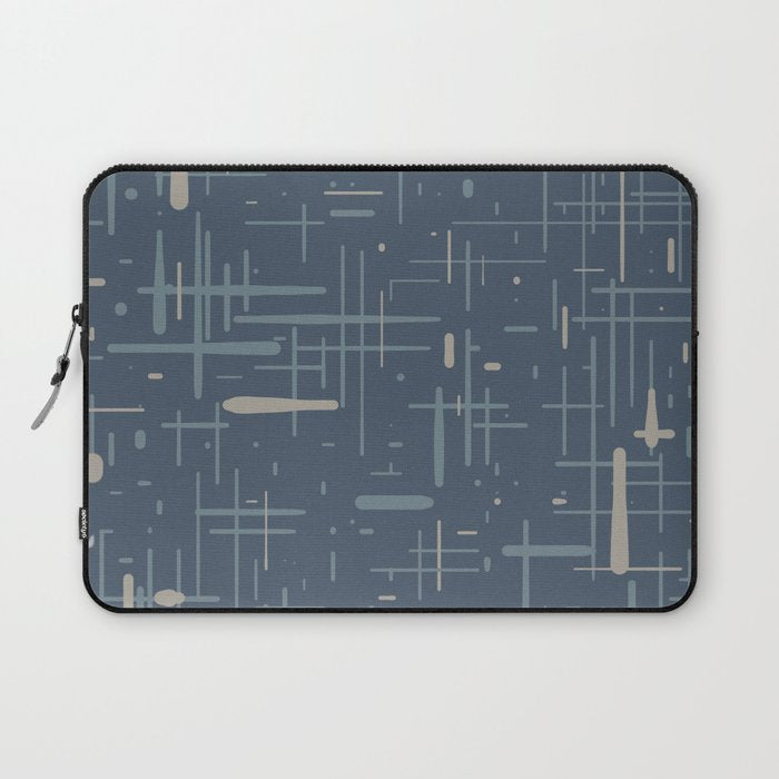 Mid-Century Modern Kinetikos Pattern Deep Neutral Blue Gray Taupe Laptop Sleeve Gallery Image 1