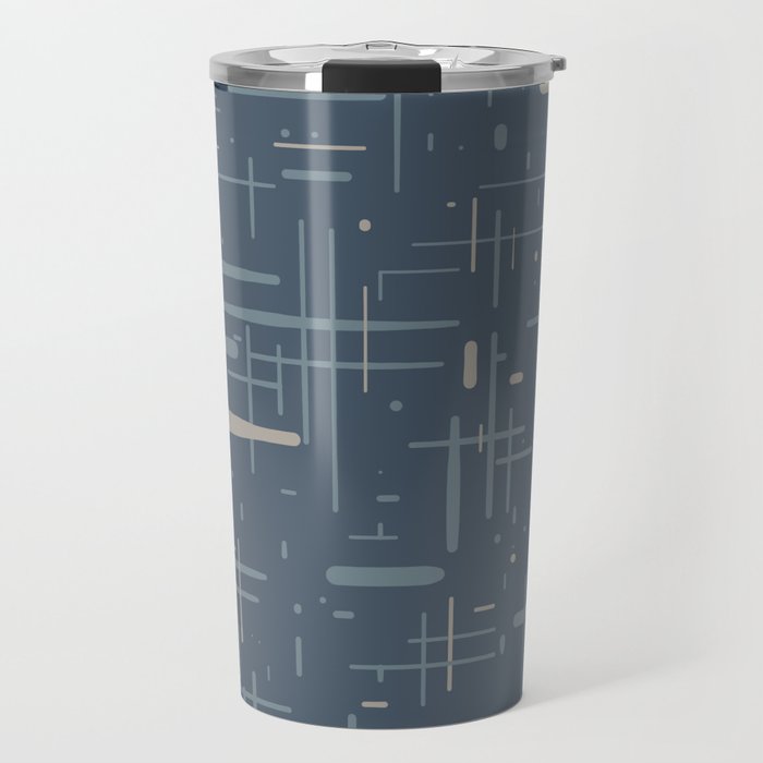 Mid-Century Modern Kinetikos Pattern Deep Neutral Blue Gray Taupe Travel Mug Gallery Image 1