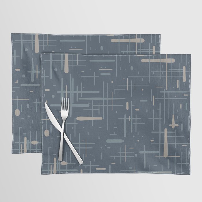 Mid-Century Modern Kinetikos Pattern Deep Neutral Blue Gray Taupe Placemat Gallery Image 1