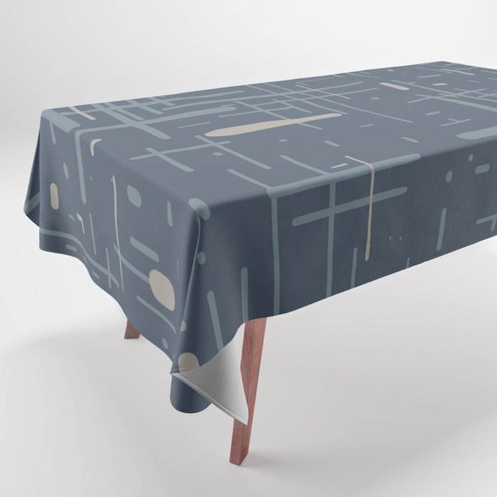 Mid-Century Modern Kinetikos Pattern Deep Neutral Blue Gray Taupe Tablecloth Gallery Image 1