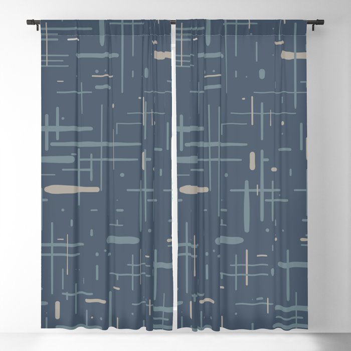 Mid-Century Modern Kinetikos Pattern Deep Neutral Blue Gray Taupe Window Curtain Gallery Image 5