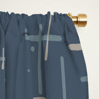 Mid-Century Modern Kinetikos Pattern Deep Neutral Blue Gray Taupe Window Curtain Gallery Image 2