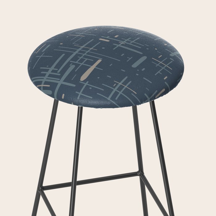Mid-Century Modern Kinetikos Pattern Deep Neutral Blue Gray Taupe Stool Gallery Image 2