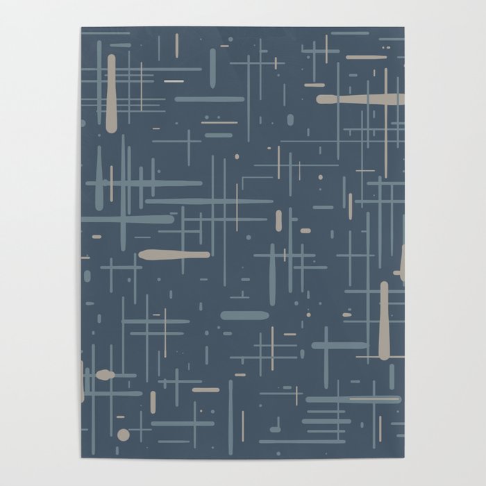 Mid-Century Modern Kinetikos Pattern Deep Neutral Blue Gray Taupe Poster Gallery Image 4