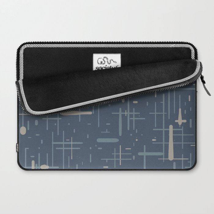 Mid-Century Modern Kinetikos Pattern Deep Neutral Blue Gray Taupe Laptop Sleeve Gallery Image 2