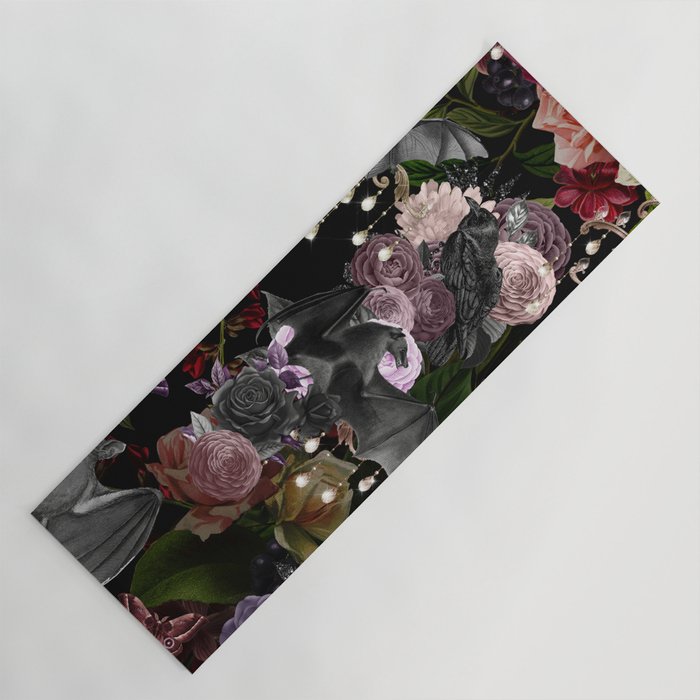 Vintage Floral Gothic and Bat Halloween Yoga Mat Gallery Image 1