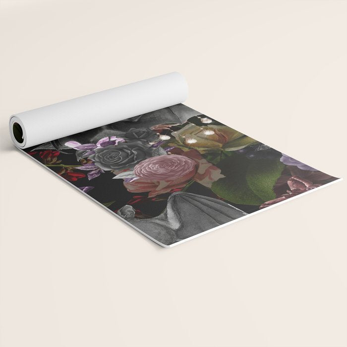 Vintage Floral Gothic and Bat Halloween Yoga Mat Gallery Image 2