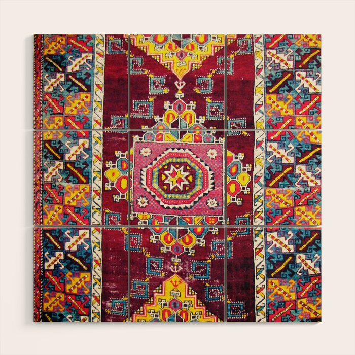 Antique Anatolian Bergama Rug Print  Wood Wall Art Gallery Image 1