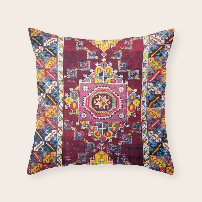 Antique Anatolian Bergama Rug Print  Throw Pillow Gallery Image 6