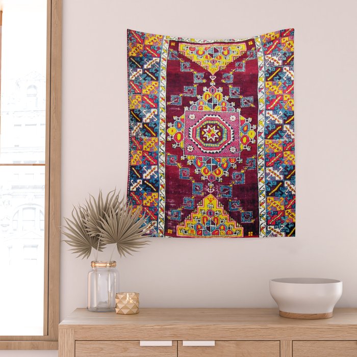 Antique Anatolian Bergama Rug Print  Wall Tapestry Gallery Image 2