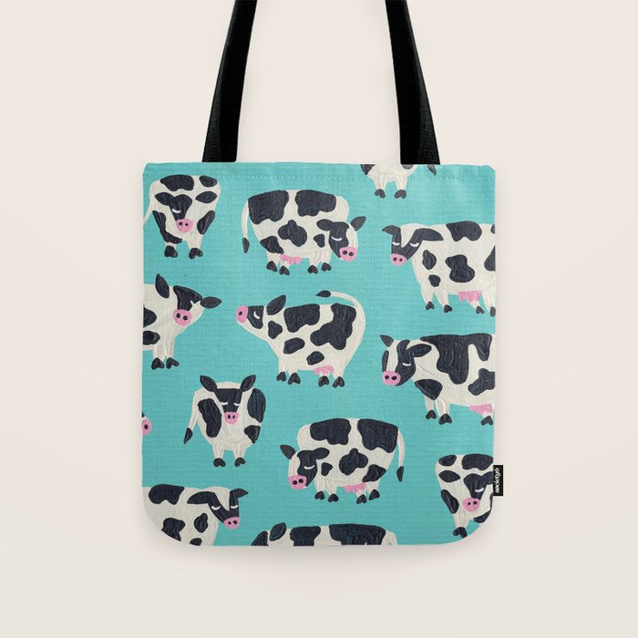 Cow Collection - Turquoise Tote Bag Gallery Image 1