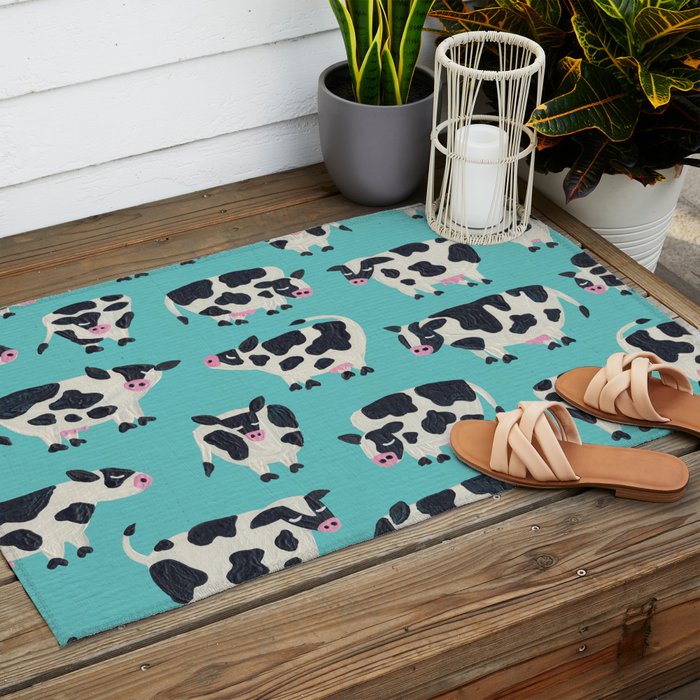 Cow Collection - Turquoise Outdoor Rug Gallery Image 2