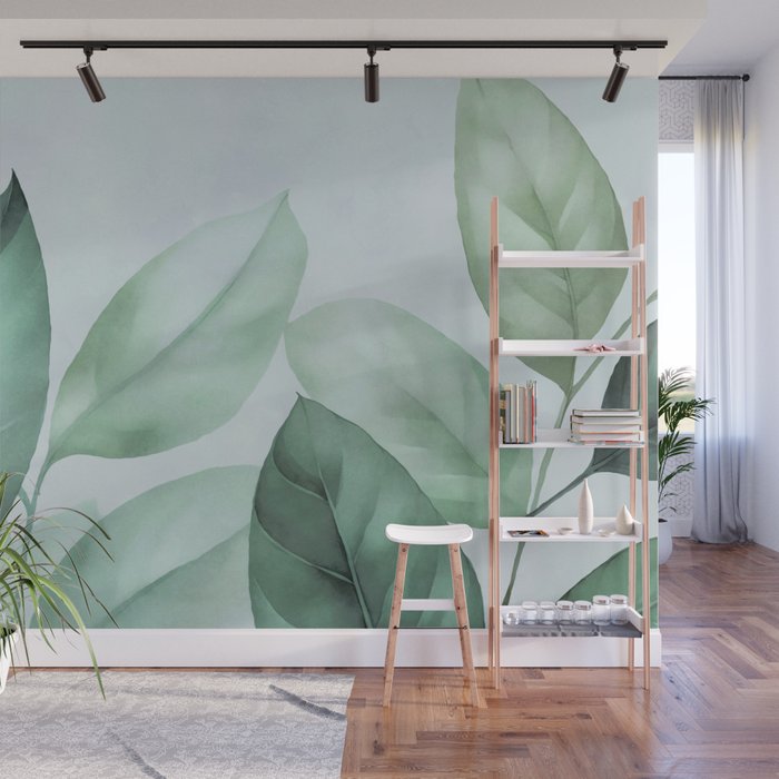 Calm Emerald Foliage Gentle Green Leaves Wall Mural Gallery Image 1